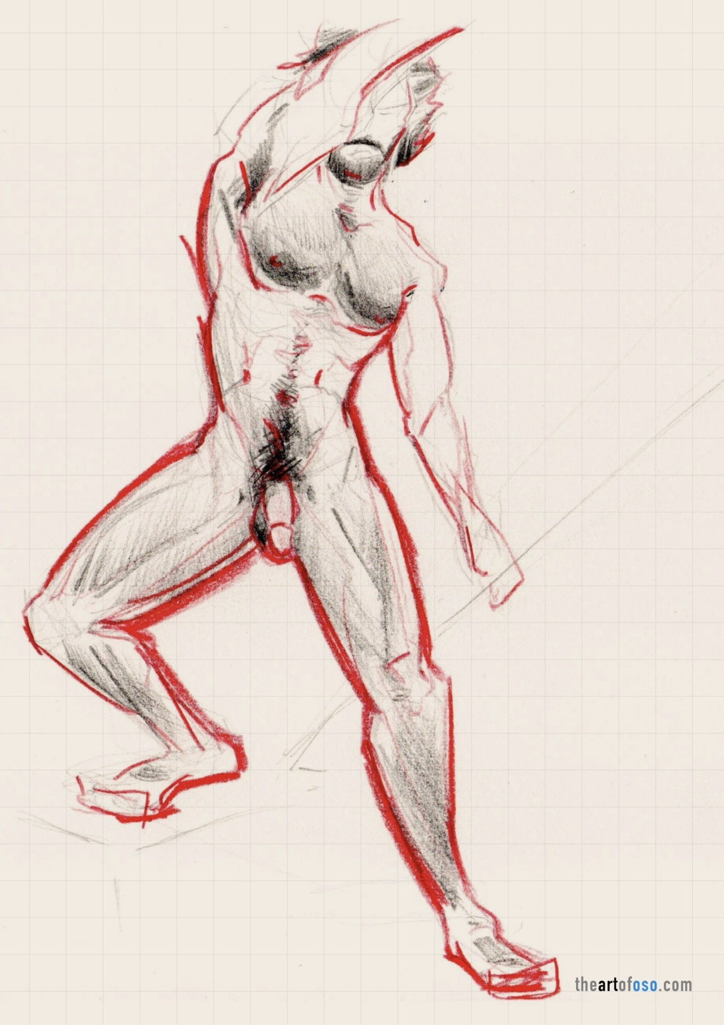 Traditional drawing of a male figure created by TheArtOfOso.com