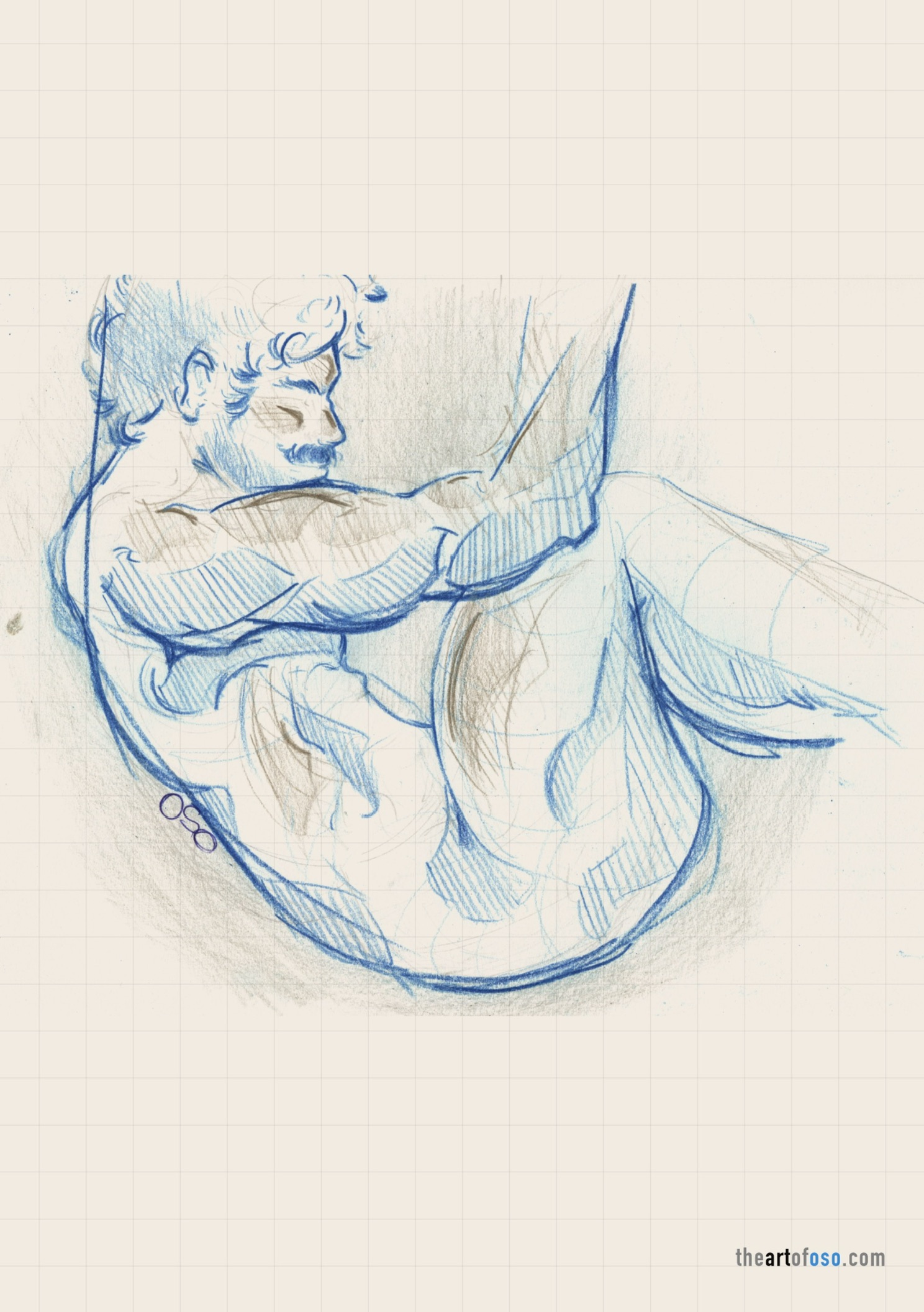 Traditional drawing of a male figure created by TheArtOfOso.com