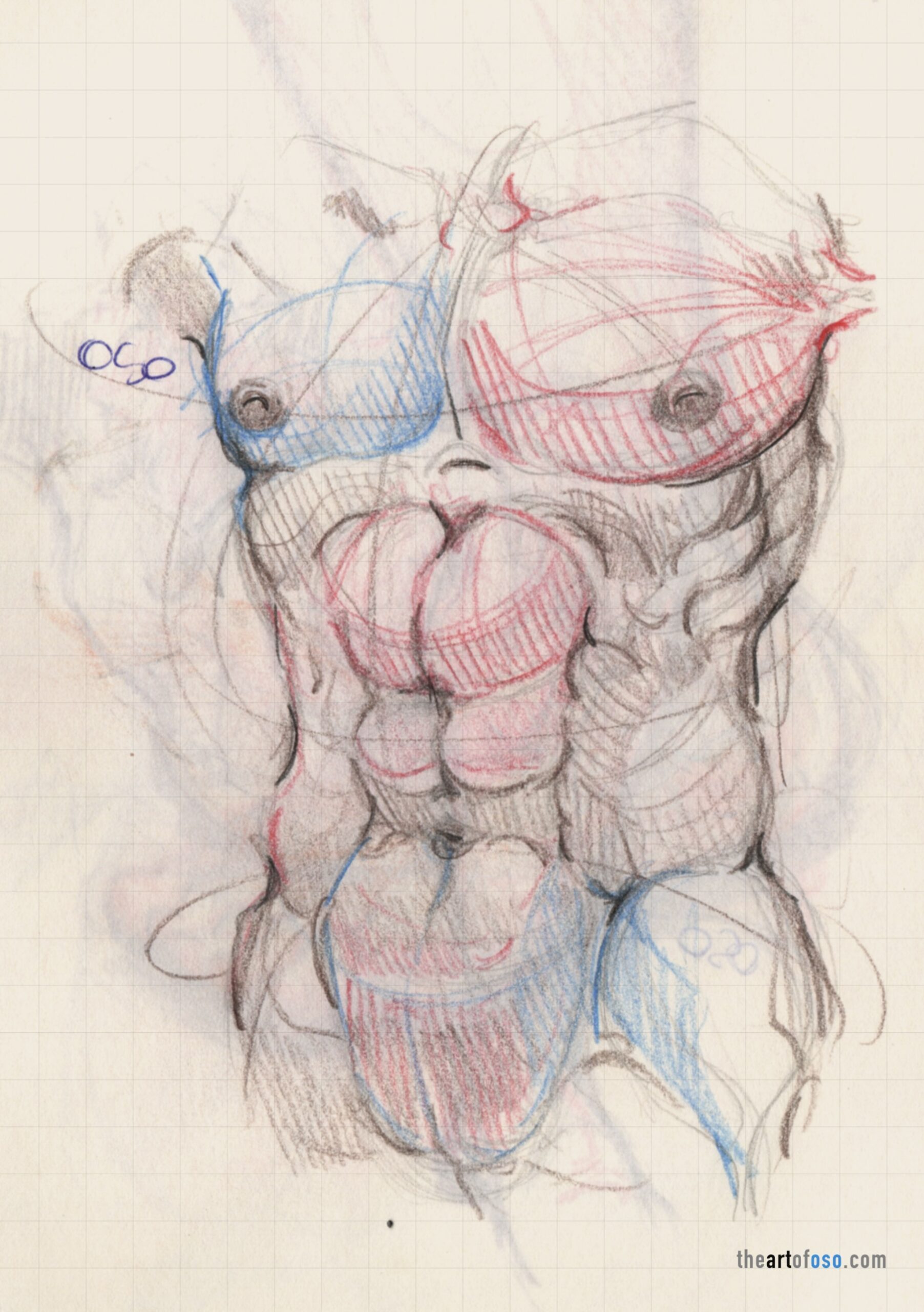 Traditional drawing of a male figure created by TheArtOfOso.com 