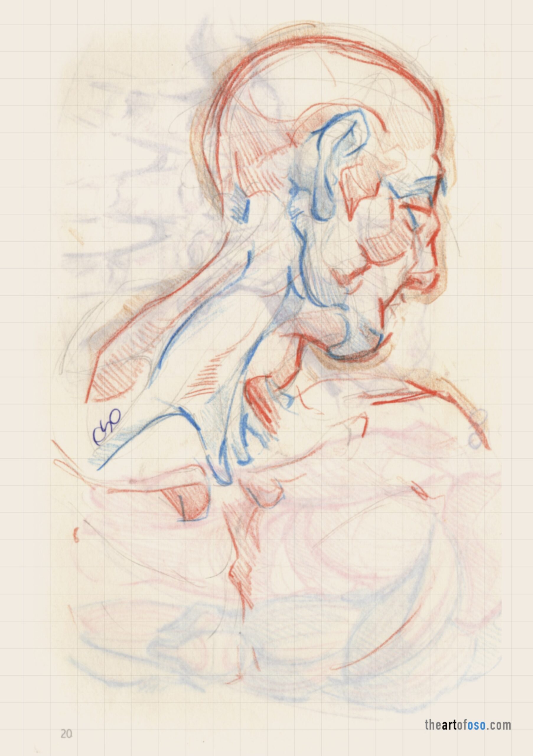 Traditional drawing of a male figure created by TheArtOfOso.com 