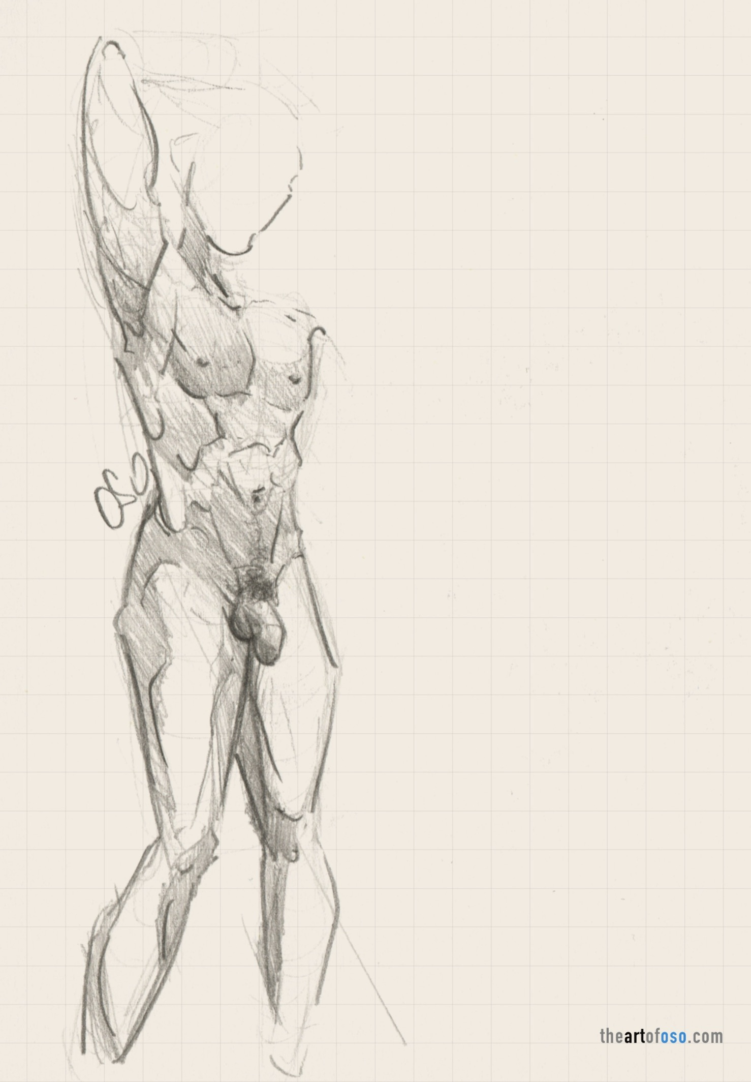 Traditional drawing of a male figure created by TheArtOfOso.com