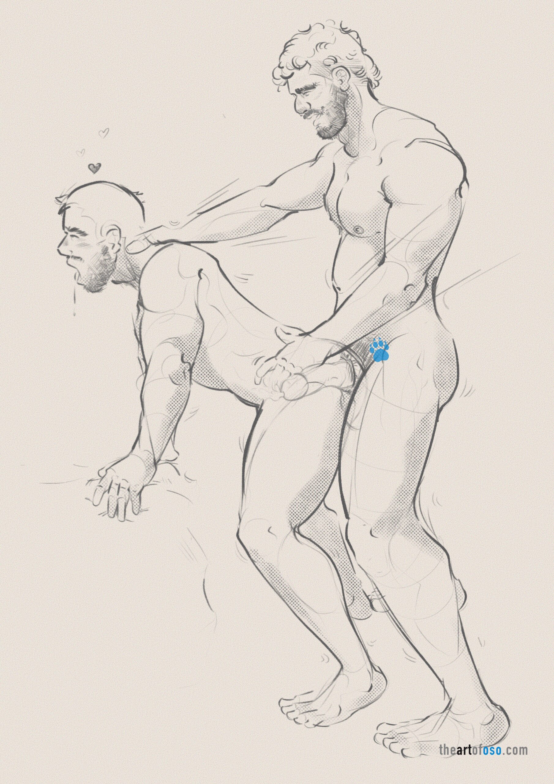 Sketch in digital art of two male figures engaged in intimate love.