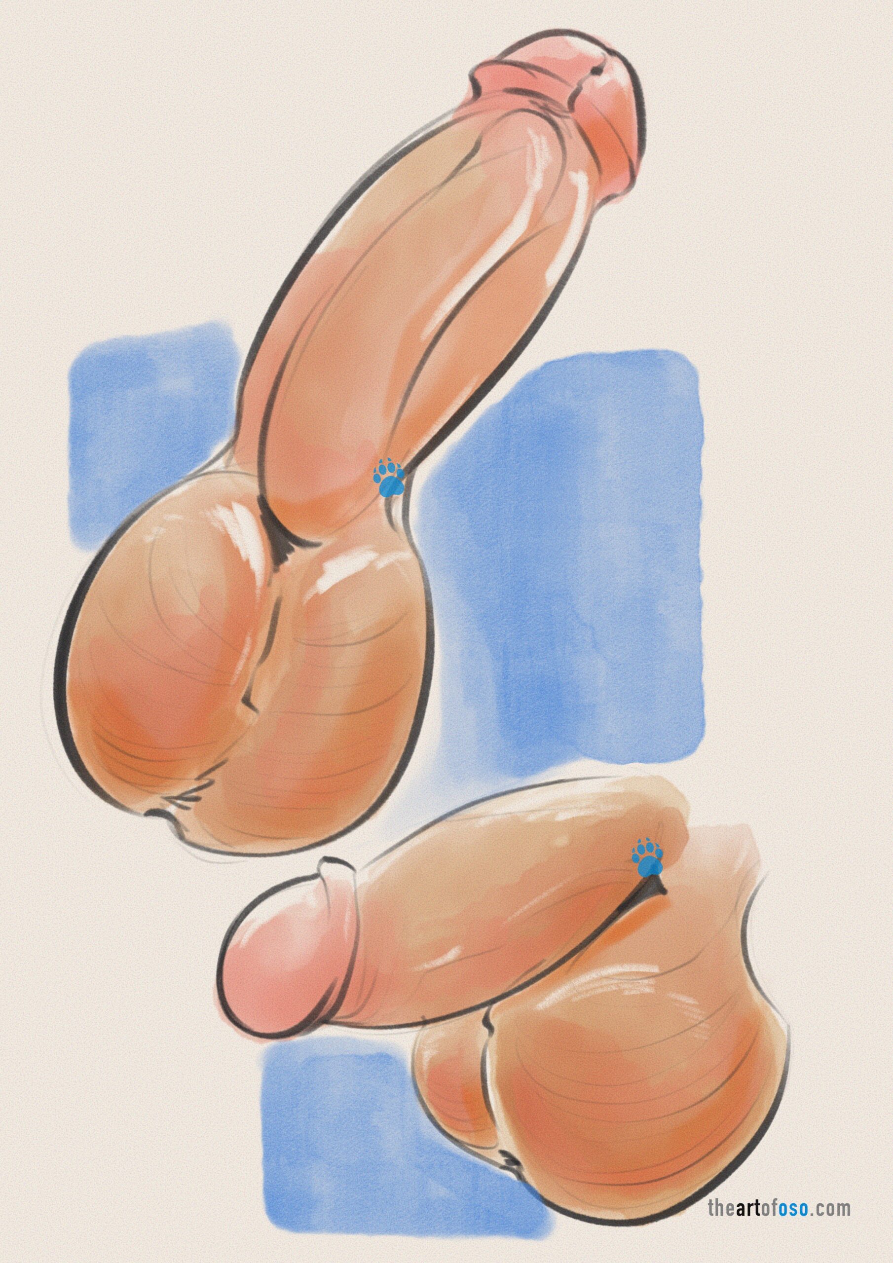 Digital art of a male dick in digital art, pencil and watercolor effects.